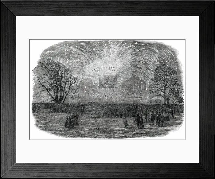 Framed Print : Fireworks at the Merchant Seamen's Orphan Asylum, Bow-Road, on Tuesday, 1850. Creator: Unknown Framed Print : Fireworks at the Merchant Seamen's Orphan Asylum, Bow-Road, on Tuesday, 1850. Creator: Unknown