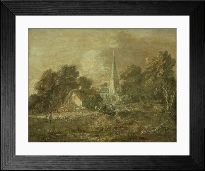 Framed Print : Wooded Landscape with Village Scene, early 1770s (not later than 1772). Creator: Thomas Gainsborough