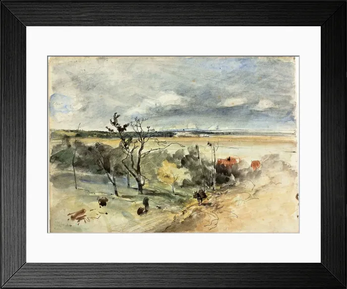 Framed Print : Landscape with Man on a Donkey (recto) Two Women in a Cafe (verso), c. 1849. Creator: Johan Barthold Jongkind Framed Print : Landscape with Man on a Donkey (recto) Two Women in a Cafe (verso), c. 1849. Creator: Johan Barthold Jongkind