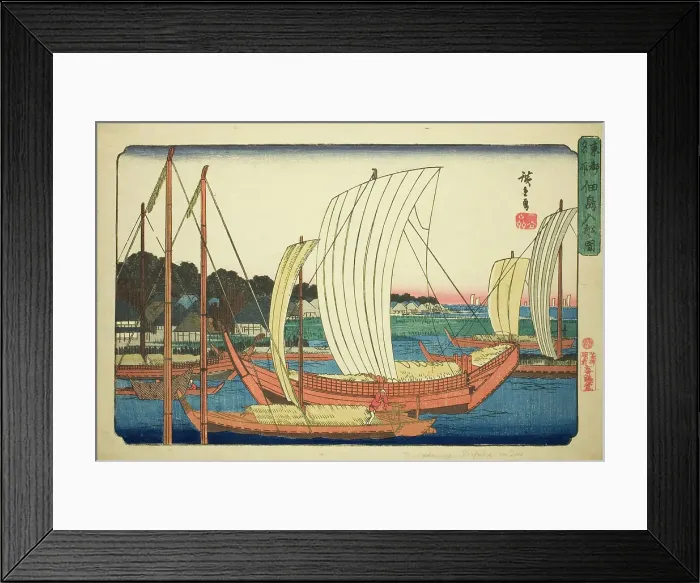 Framed Print : Incoming Boats at Tsukuda Island (Tsukudajima irifune no zu), from the series Famous... c.1832 / 38. Creator: Ando Hiroshige. Incoming Boats at Tsukuda Island (Tsukudajima irifune no zu), from the series Famous... c.1832 / 38 Framed Print : Incoming Boats at Tsukuda Island (Tsukudajima irifune no zu), from the series Famous... c.1832 / 38. Creator: Ando Hiroshige. Incoming Boats at Tsukuda Island (Tsukudajima irifune no zu), from the series Famous... c.1832 / 38