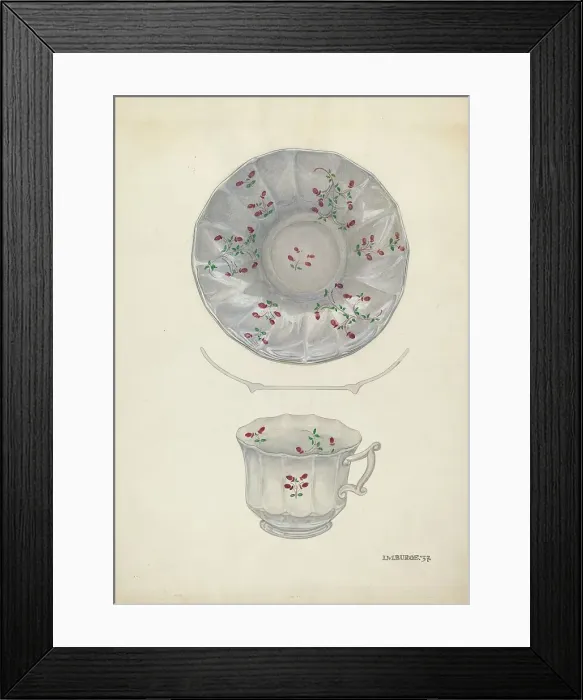 Framed Print : Cup and Saucer, c. 1937. Creator: Irene M. Burge Framed Print : Cup and Saucer, c. 1937. Creator: Irene M. Burge