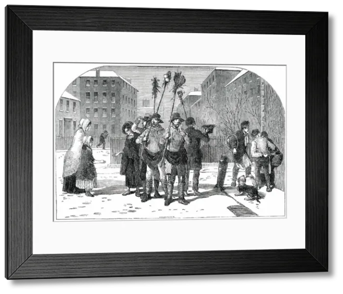 Framed Print : Frozen-Out Gardeners and Snow Clearers - drawn by Foster, 1850. Creator: Edmund Evans Framed Print : Frozen-Out Gardeners and Snow Clearers - drawn by Foster, 1850. Creator: Edmund Evans