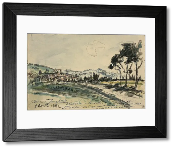 Framed Print : Chateau, Cote Saint Andre (recto) Empty Cart and Shed with Other Sketches (verso), 1882. Creator: Johan Barthold Jongkind Framed Print : Chateau, Cote Saint Andre (recto) Empty Cart and Shed with Other Sketches (verso), 1882. Creator: Johan Barthold Jongkind