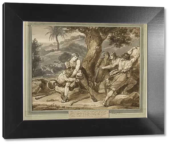Telemachus Battles the Lion, from The Adventures of Telemachus, Book 2, 1808. Creator: Bartolomeo Pinelli