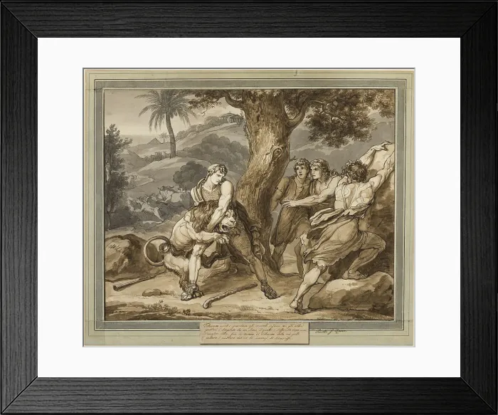 Framed Print : Telemachus Battles the Lion, from The Adventures of Telemachus, Book 2, 1808. Creator: Bartolomeo Pinelli Framed Print : Telemachus Battles the Lion, from The Adventures of Telemachus, Book 2, 1808. Creator: Bartolomeo Pinelli