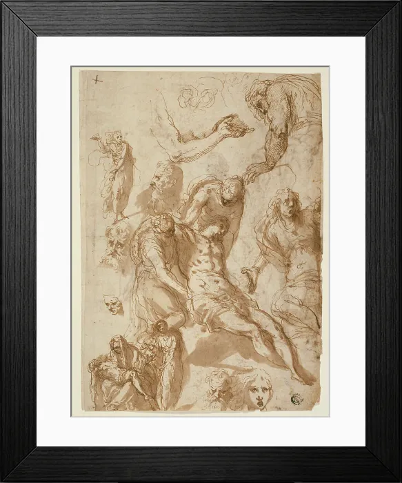 Framed Print : Sketches for a Lamentation and a Pietà, and of Various Figures, Heads... 1580 (r); 1576 / 80 (v). Creator: Jacopo Palma Framed Print : Sketches for a Lamentation and a Pietà, and of Various Figures, Heads... 1580 (r); 1576 / 80 (v). Creator: Jacopo Palma