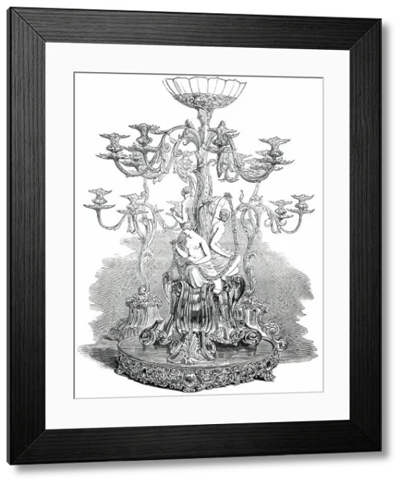 Framed Print : Silver Candelabra for the Crown Prince of Sweden, 1850. Creator: Unknown Framed Print : Silver Candelabra for the Crown Prince of Sweden, 1850. Creator: Unknown
