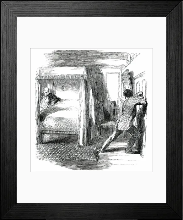 Framed Print : The Late Attack upon Marshal Haynau - the Bed-Room in which Marshal Haynau was Concealed, 1850. Creator: Unknown Framed Print : The Late Attack upon Marshal Haynau - the Bed-Room in which Marshal Haynau was Concealed, 1850. Creator: Unknown