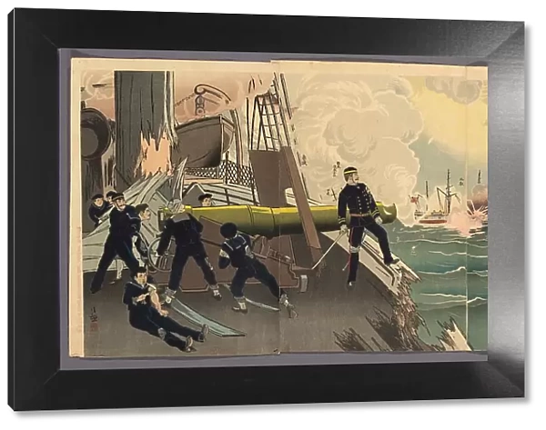 Third Illustration of the Great Victory of Our Forces on the Yellow Sea (Kokai ni okeru...), 1894. Creator: Kobayashi Kiyochika