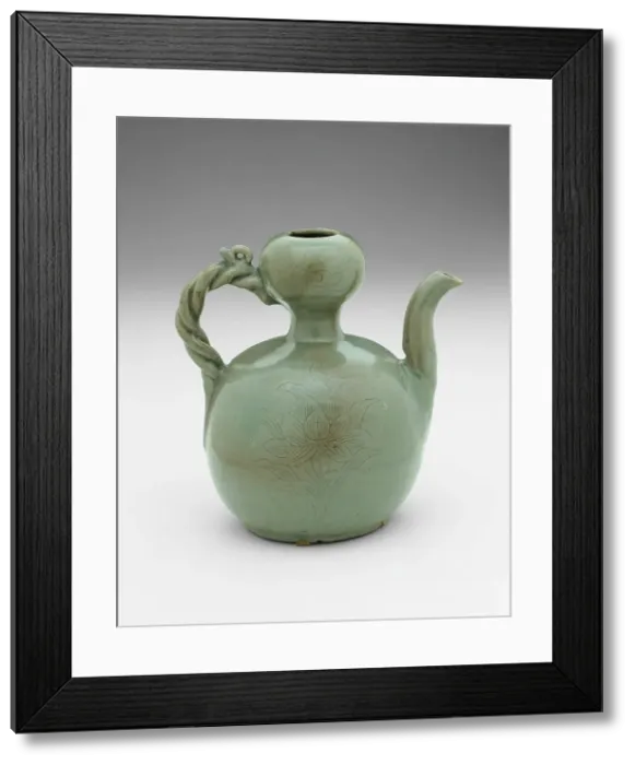 Framed Print : Gourd-Shaped Ewer with Twisted Rope Handle, Lotus Leaves, and Floral Sprays... 12th century. Creator: Unknown Framed Print : Gourd-Shaped Ewer with Twisted Rope Handle, Lotus Leaves, and Floral Sprays... 12th century. Creator: Unknown