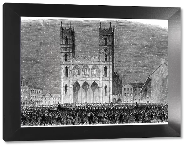 Torch-Light Procession in the Place d'Armes, at Montreal, 1850. Creator: Unknown