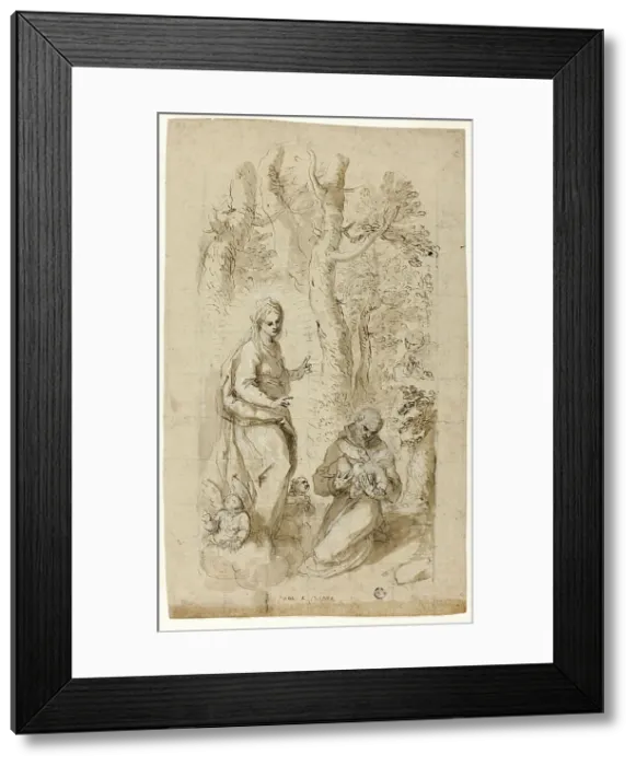 Framed Print : Vision of St. Francis of Assisi (recto); Saint Jerome, Vision of Saint Francis, and... c.1618. Creator: Jacopo Palma Framed Print : Vision of St. Francis of Assisi (recto); Saint Jerome, Vision of Saint Francis, and... c.1618. Creator: Jacopo Palma