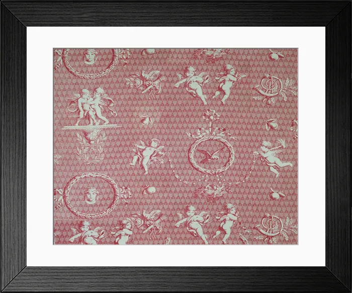 Framed Print : Amorini et Medallions (Cupid and Medallions) (Furnishing Fabric), France, c. 1810. Creator: Christophe-Philippe Oberkampf Framed Print : Amorini et Medallions (Cupid and Medallions) (Furnishing Fabric), France, c. 1810. Creator: Christophe-Philippe Oberkampf