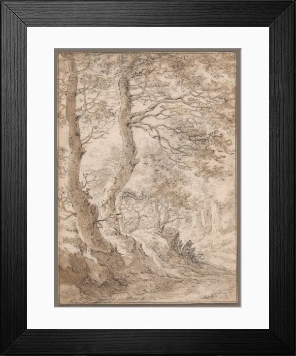 Framed Print : A Forest Interior, with a Seated Figure, n.d. Creator: Herman Saftleven the Younger