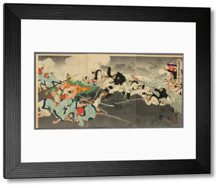 Framed Print : Great Victory of Our Troops at the Fierce Battle of the Ansong Ford (Anjo no watashi... 1894 / 95. Creator: Migita Toshihide) Framed Print : Great Victory of Our Troops at the Fierce Battle of the Ansong Ford (Anjo no watashi... 1894 / 95. Creator: Migita Toshihide)