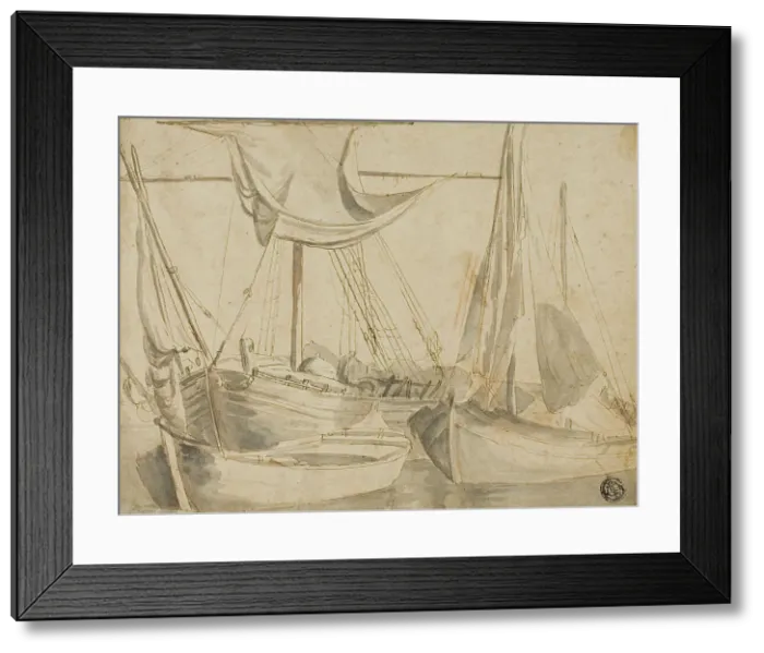 Framed Print : Three Boats, 1630 / 93. Creator: Willem van de Velde I Framed Print : Three Boats, 1630 / 93. Creator: Willem van de Velde I