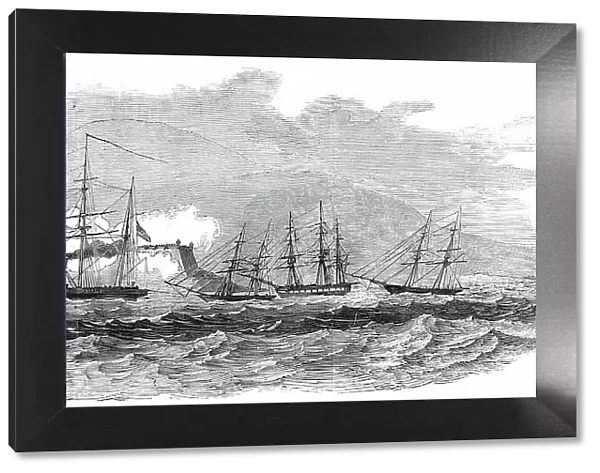 H. M. Steam-Frigate 'Cormorant' Passing the Fort of Paranagua, and Engaging, 1850. Creator: Unknown. H. M. Steam-Frigate 'Cormorant' Passing the Fort of Paranagua, and Engaging, 1850. Creator: Unknown