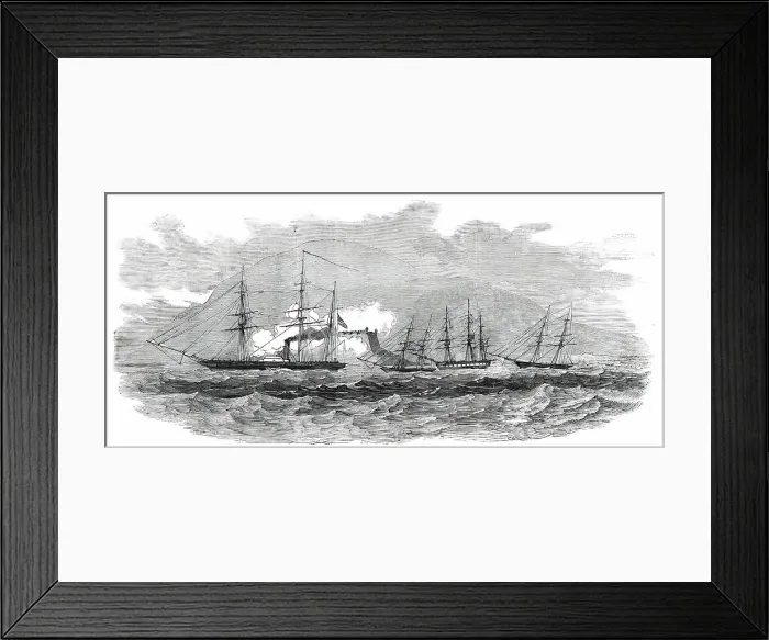 Framed Print : H. M. Steam-Frigate Cormorant Passing the Fort of Paranagua, and Engaging, 1850. Creator: Unknown. H. M. Steam-Frigate Cormorant Passing the Fort of Paranagua, and Engaging, 1850. Creator: Unknown Framed Print : H. M. Steam-Frigate Cormorant Passing the Fort of Paranagua, and Engaging, 1850. Creator: Unknown. H. M. Steam-Frigate Cormorant Passing the Fort of Paranagua, and Engaging, 1850. Creator: Unknown