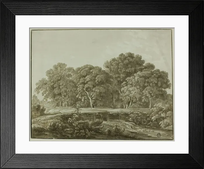 Framed Print : Landscape with Figure Crossing Bridge over Stream, n.d. Creator: Thomas Sandby Framed Print : Landscape with Figure Crossing Bridge over Stream, n.d. Creator: Thomas Sandby