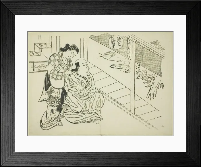 Framed Print : The Hanachirusato Chapter from The Tale of Genji (Genji Hanachirusato), from a series... c. 1710. Creator: Okumura Masanobu. The Hanachirusato Chapter from The Tale of Genji (Genji Hanachirusato), from a series... c. 1710 Framed Print : The Hanachirusato Chapter from The Tale of Genji (Genji Hanachirusato), from a series... c. 1710. Creator: Okumura Masanobu. The Hanachirusato Chapter from The Tale of Genji (Genji Hanachirusato), from a series... c. 1710
