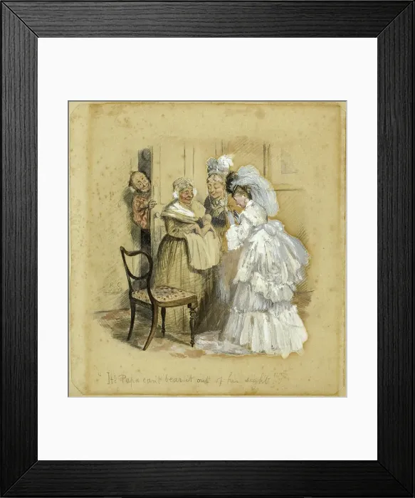 Framed Print : It's Papa Can't Bear it Out of His Sight, 1872. Creator: Randolph Caldecott Framed Print : It's Papa Can't Bear it Out of His Sight, 1872. Creator: Randolph Caldecott