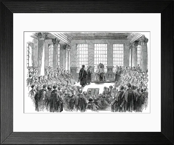 Framed Print : University of London - the First Conference of Degrees, in the Hall of King's College, 1850. Creator: Unknown Framed Print : University of London - the First Conference of Degrees, in the Hall of King's College, 1850. Creator: Unknown