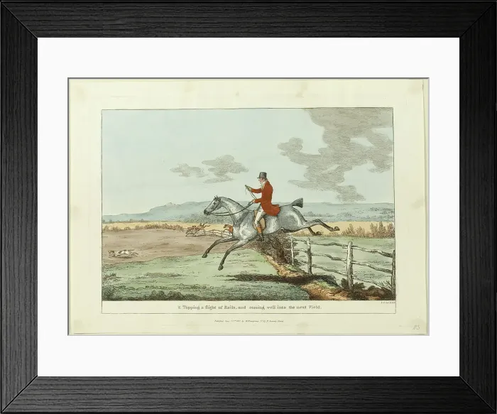 Framed Print : Topping a Flight of Rails, and Coming Well into the Next Field, plate two from... pub June 24, 1811 Creator: Robert Frankland Framed Print : Topping a Flight of Rails, and Coming Well into the Next Field, plate two from... pub June 24, 1811 Creator: Robert Frankland