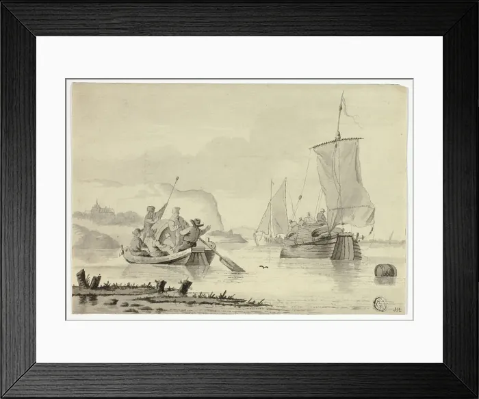 Framed Print : River Scene with Boats, 17th century. Creator: Willem van de Velde the Younger Framed Print : River Scene with Boats, 17th century. Creator: Willem van de Velde the Younger
