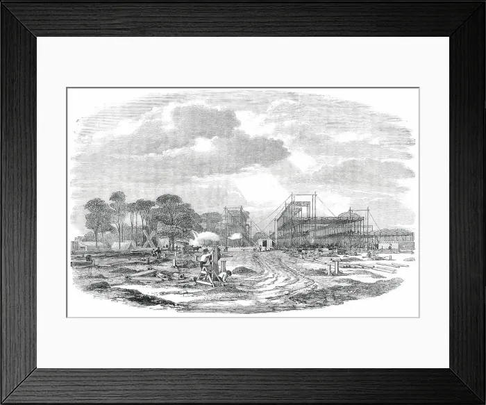 Framed Print : The Building in Hyde Park for the Great Exhibition of 1851 - General View of the Works, 1850. Creator: Unknown Framed Print : The Building in Hyde Park for the Great Exhibition of 1851 - General View of the Works, 1850. Creator: Unknown