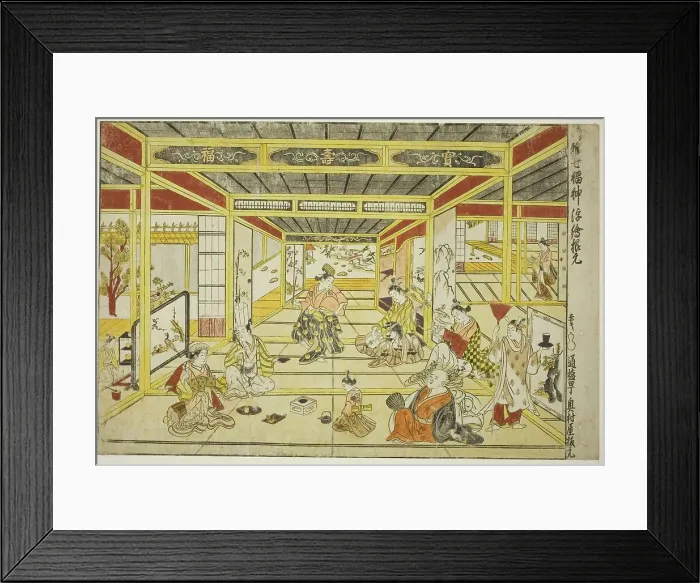 Framed Print : Original Perspective Picture of the Fashionable Seven Gods of Good Fortune (Furyu... 1740s. Creator: Okumura Masanobu) Framed Print : Original Perspective Picture of the Fashionable Seven Gods of Good Fortune (Furyu... 1740s. Creator: Okumura Masanobu)