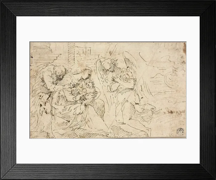 Framed Print : Holy Family with Angel, c.1525. Creator: Jacopo Palma Framed Print : Holy Family with Angel, c.1525. Creator: Jacopo Palma
