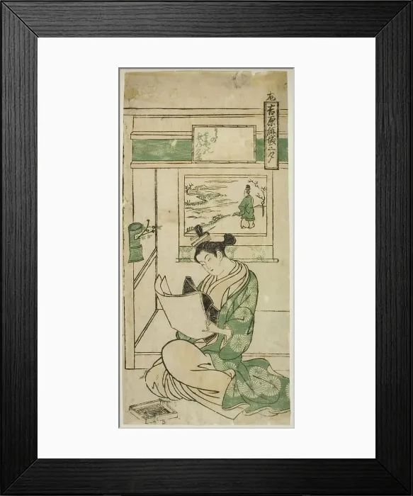 Framed Print : Poem by Fujiwara no Teika, from the series Yoshiwara Courtesans in the Three... c. 1750. Creator: Okumura Masanobu. Poem by Fujiwara no Teika, from the series Yoshiwara Courtesans in the Three... c. 1750. Creator: Okumura Masanobu Framed Print : Poem by Fujiwara no Teika, from the series Yoshiwara Courtesans in the Three... c. 1750. Creator: Okumura Masanobu. Poem by Fujiwara no Teika, from the series Yoshiwara Courtesans in the Three... c. 1750. Creator: Okumura Masanobu