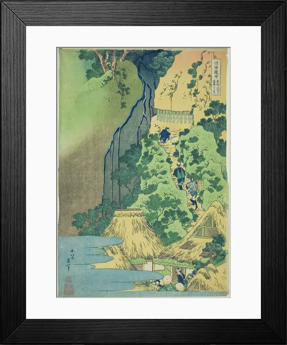 Framed Print : Kannon Shrine at Kiyo Falls at Sakanoshita on the Tokaido (Tokaido Sakanoshita Kiyotaki... c. 1833. Creator: Hokusai) Framed Print : Kannon Shrine at Kiyo Falls at Sakanoshita on the Tokaido (Tokaido Sakanoshita Kiyotaki... c. 1833. Creator: Hokusai)