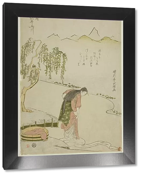The Chofu Jewel River in Musashi Province (Musashi Chofu no Tamagawa), from an... c. 1785. Creator: Rekisentei Eiri