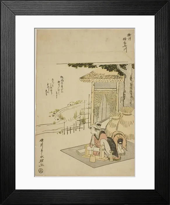 Framed Print : The Cloth-fulling Jewel River in Settsu Province (Settsu Toi no Tamagawa), from an... c. 1785. Creator: Rekisentei Eiri Framed Print : The Cloth-fulling Jewel River in Settsu Province (Settsu Toi no Tamagawa), from an... c. 1785. Creator: Rekisentei Eiri
