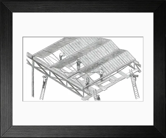 Framed Print : The Building in Hyde Park, for the Great Exhibition of 1851 - Glazing the Roof, 1850. Creator: Unknown Framed Print : The Building in Hyde Park, for the Great Exhibition of 1851 - Glazing the Roof, 1850. Creator: Unknown