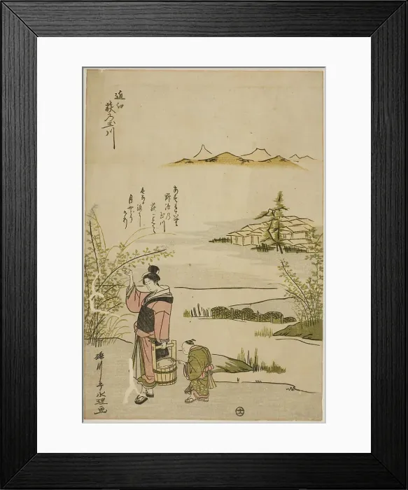 Framed Print : The Jewel River of Bush Clovers in Omi Province (Omi Hagi no Tamagawa), from an... c. 1785. Creator: Rekisentei Eiri