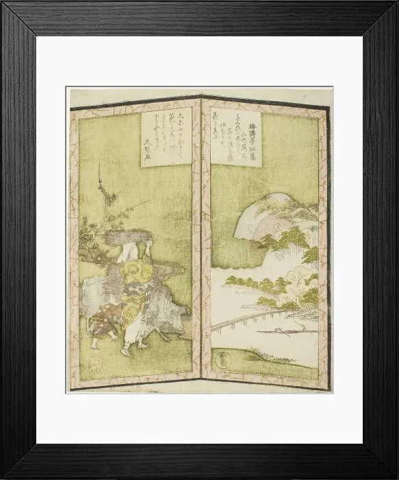 Framed Print : Landscape and Oharame (a woman from Ohara), from an untitled hexaptych depicting... c. 1825. Creator: Shinsai Framed Print : Landscape and Oharame (a woman from Ohara), from an untitled hexaptych depicting... c. 1825. Creator: Shinsai