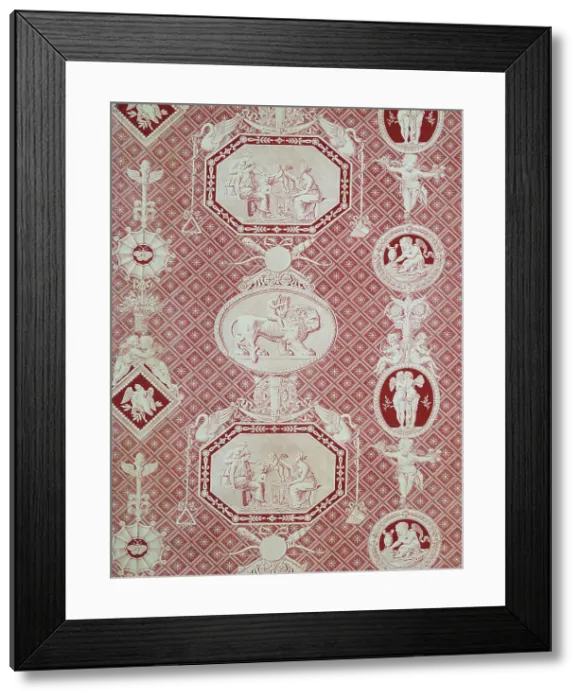 Framed Print : La Marchande d'Amour (The Merchant of Love) (Furnishing Fabric), France, 1815 / 17. Creator: Christophe-Philippe Oberkampf Framed Print : La Marchande d'Amour (The Merchant of Love) (Furnishing Fabric), France, 1815 / 17. Creator: Christophe-Philippe Oberkampf