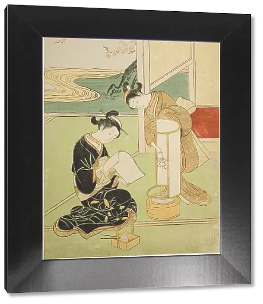 Evening Glow of a Lamp (Andon no sekisho), from the series 'Eight Views of the Parlor... c. 1766. Creator: Suzuki Harunobu. Evening Glow of a Lamp (Andon no sekisho), from the series 'Eight Views of the Parlor... c. 1766