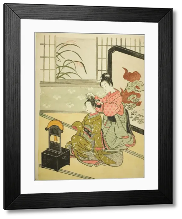 Framed Print : Autumn Moon in the Mirror (Kyodai no shugetsu), from the series Eight Views of the... c. 1766. Creator: Suzuki Harunobu. Autumn Moon in the Mirror (Kyodai no shugetsu), from the series Eight Views of the... c. 1766 Framed Print : Autumn Moon in the Mirror (Kyodai no shugetsu), from the series Eight Views of the... c. 1766. Creator: Suzuki Harunobu. Autumn Moon in the Mirror (Kyodai no shugetsu), from the series Eight Views of the... c. 1766