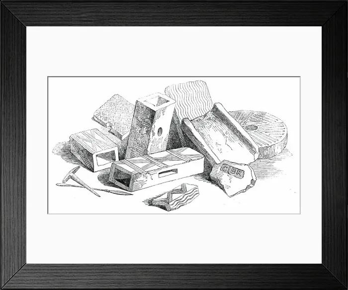 Framed Print : Flue-Tiles, Quern, and Other Roman Articles Found at Lymne, 1850. Creator: Unknown Framed Print : Flue-Tiles, Quern, and Other Roman Articles Found at Lymne, 1850. Creator: Unknown
