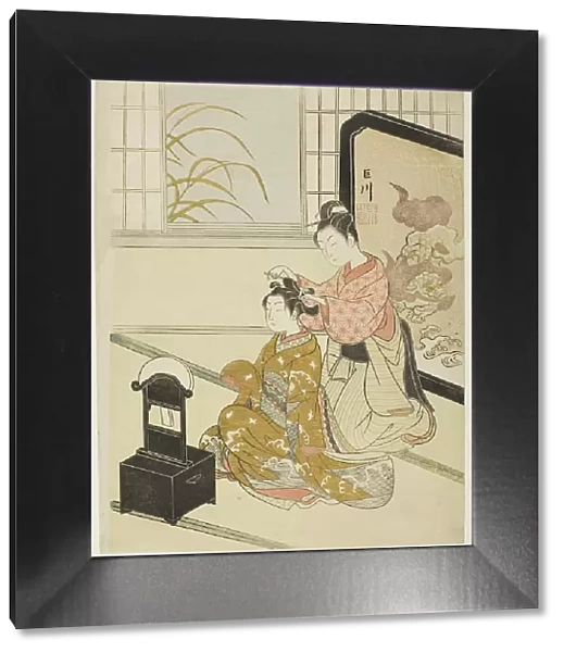 The Autumn Moon in the Mirror (Kyodai no shugetsu), from the series 'Eight Views...c. 1766. Creator: Suzuki Harunobu. The Autumn Moon in the Mirror (Kyodai no shugetsu), from the series 'Eight Views...c. 1766. Creator: Suzuki Harunobu