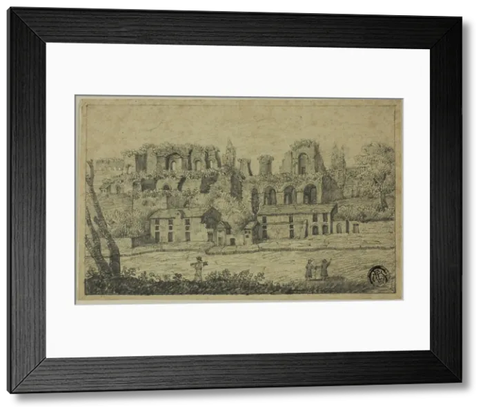 Framed Print : River Landscape with Roman Ruins, 18th century. Creator: Unknown Framed Print : River Landscape with Roman Ruins, 18th century. Creator: Unknown