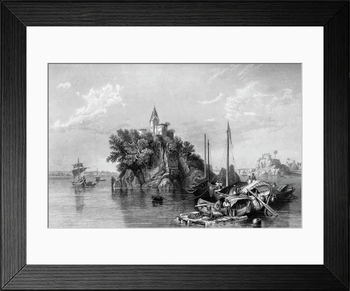 Framed Print : Janghera, or the Fakeers Rock, on the Ganges, 1845. Creator: Unknown Framed Print : Janghera, or the Fakeers Rock, on the Ganges, 1845. Creator: Unknown