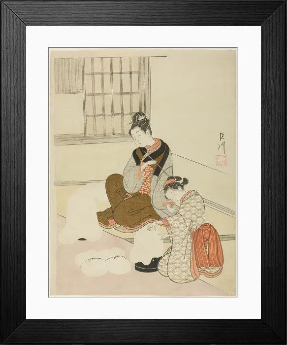 Framed Print : Evening Snow on a Floss Shaper (Nurioke no bosetsu), from the series Eight Views of the...c. 1766. Creator: Suzuki Harunobu. Evening Snow on a Floss Shaper (Nurioke no bosetsu), from the series Eight Views of the...c. 1766