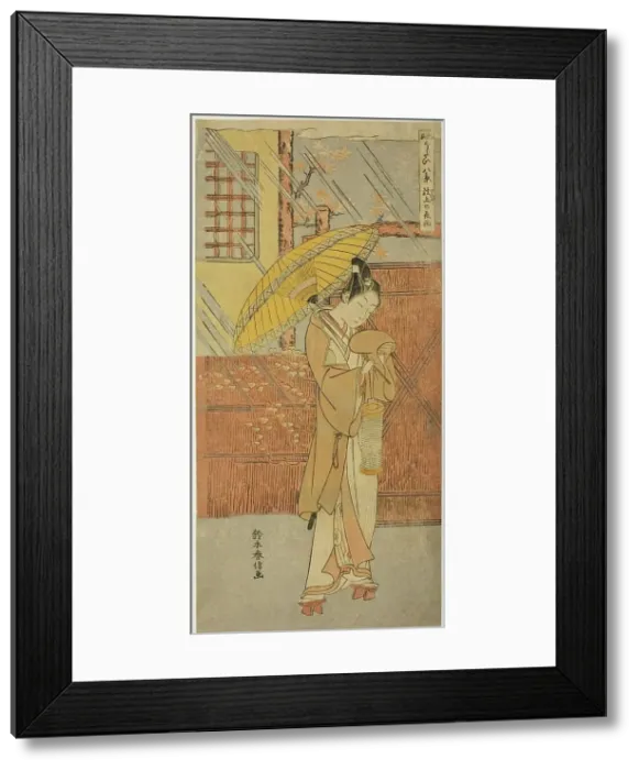 Framed Print : Night Rain of Genjo (Genjo no yau), from the series Parodies of Eight Scenes from Noh... c. 1767. Creator: Suzuki Harunobu. Night Rain of Genjo (Genjo no yau), from the series Parodies of Eight Scenes from Noh... c. 1767 Framed Print : Night Rain of Genjo (Genjo no yau), from the series Parodies of Eight Scenes from Noh... c. 1767. Creator: Suzuki Harunobu. Night Rain of Genjo (Genjo no yau), from the series Parodies of Eight Scenes from Noh... c. 1767