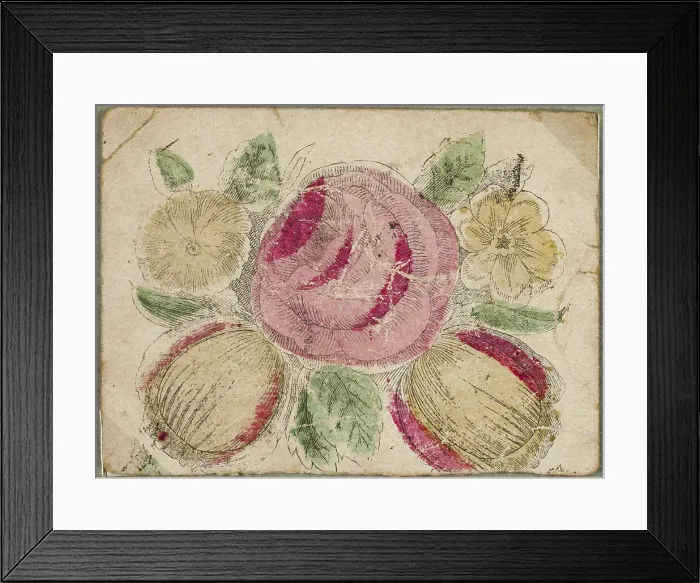 Framed Print : Untitled Valentine (Pink and Yellow Flowers), c.1830. Creator: Unknown Framed Print : Untitled Valentine (Pink and Yellow Flowers), c.1830. Creator: Unknown