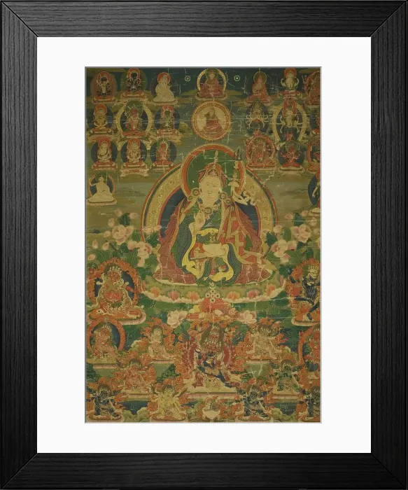 Framed Print : Painted Banner (Thangka) of Sage Guru Padmasambhava Seated Holding a... 18th century. Creator: Unknown Framed Print : Painted Banner (Thangka) of Sage Guru Padmasambhava Seated Holding a... 18th century. Creator: Unknown