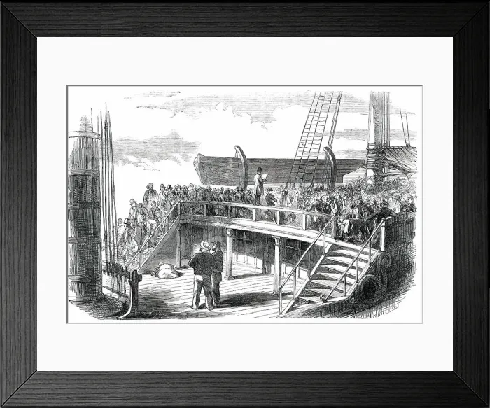 Framed Print : Quarter-Deck of an Emigrant Ship - Roll-Call, 1850. Creator: Unknown Framed Print : Quarter-Deck of an Emigrant Ship - Roll-Call, 1850. Creator: Unknown